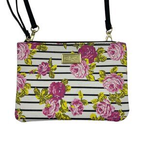Betsey Johnson - Pink Floral / BLK & WH Stripes Crossbody Bag / Wristlet